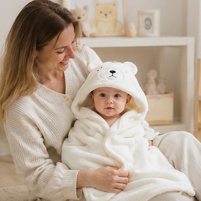 Cape de bain bébé blanc confortable 